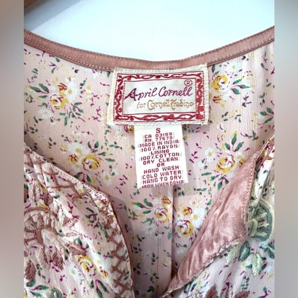 APRIL CORNELL Vintage 90s Feminine Pink Button Down Floral Embroidered Dress - Picture 3 of 11